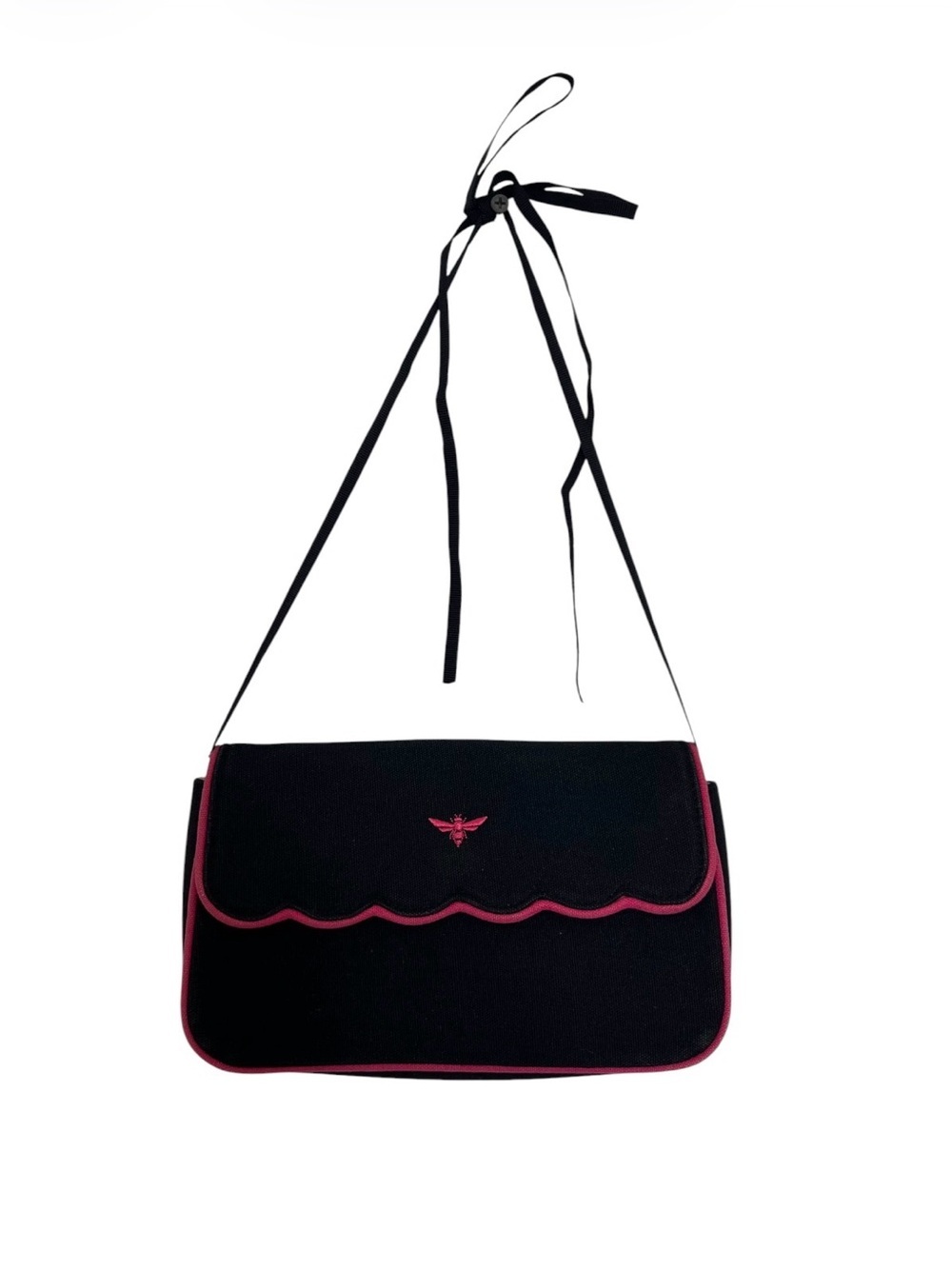 Y2K Buzz by Jane Fox Black Pink Cotton Logo Embroidered Shoulder bag or Clutch